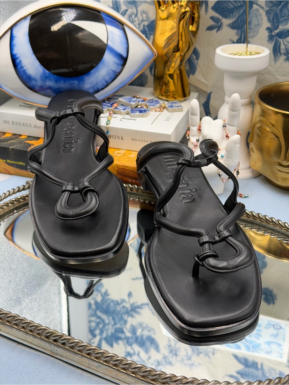 🆕 CULT GAIA 🧿 NWOB Estee Flat Leather Sandal, Black - Sz 37 US 7 - Picture 5 of 13